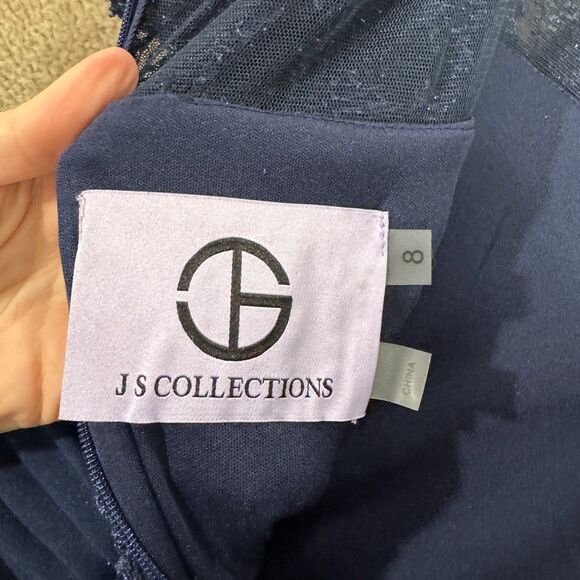 JS Collections‎ Celia Mermaid Gown Size 8 Dress Navy Beaded Wedding Formal NEW - Picture 14 of 16